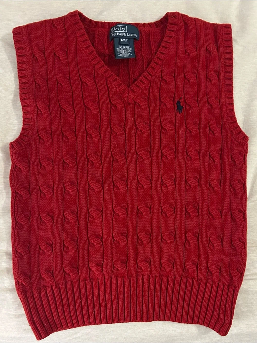 Ralph Lauren Red Cable-Knit V-Neck Sweater Vest